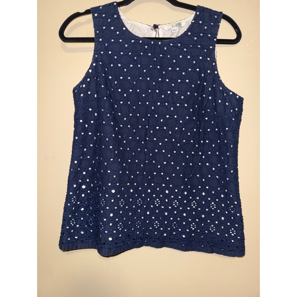 Boden Navy Blue Eyelet Sleeveless Top Embroidered Shell Lined S Preppy Coastal